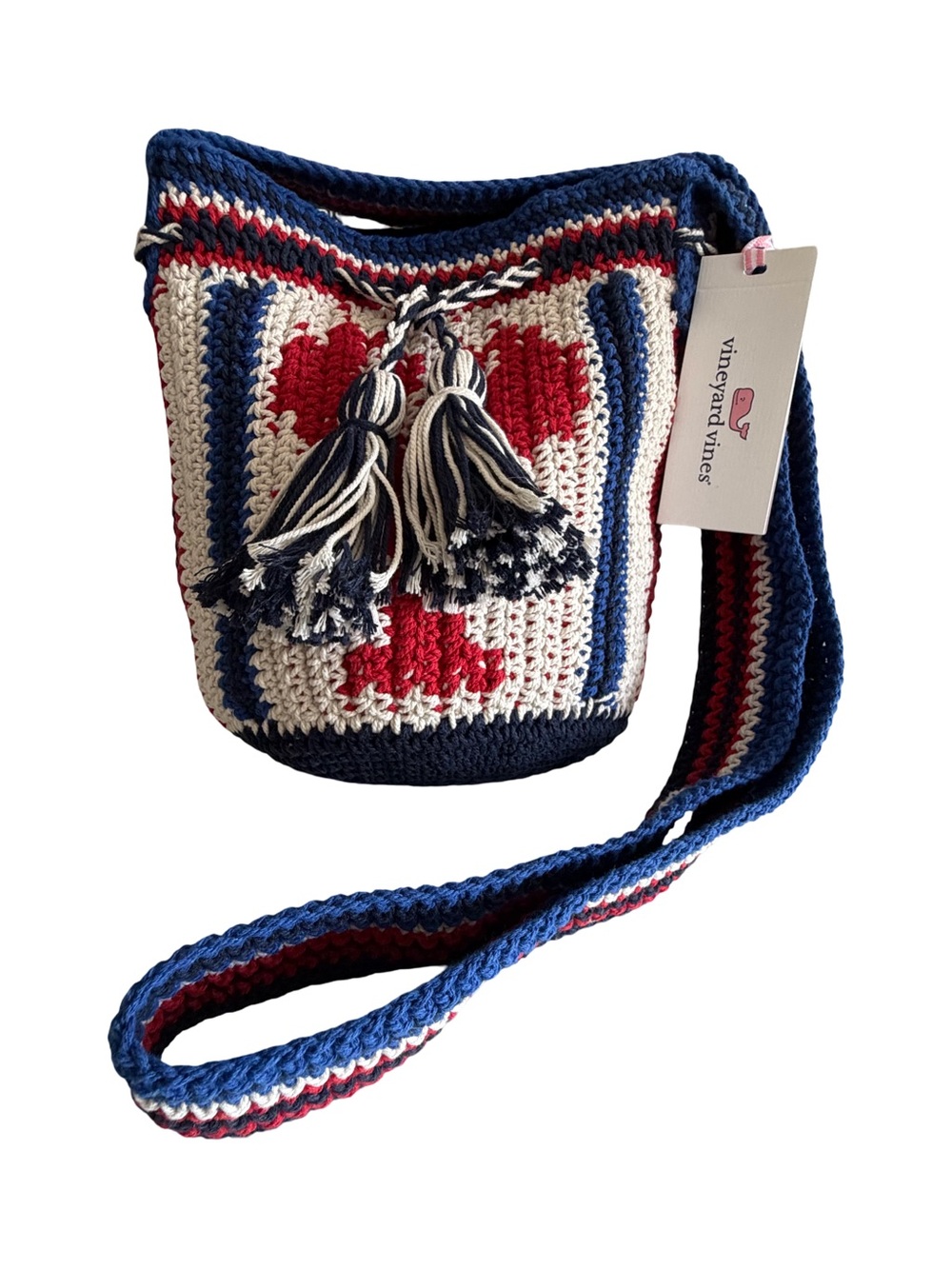NWT Vineyard Vines Crochet Lobster Bucket Shoulder Bag Americana Red White Blue - Picture 2 of 13
